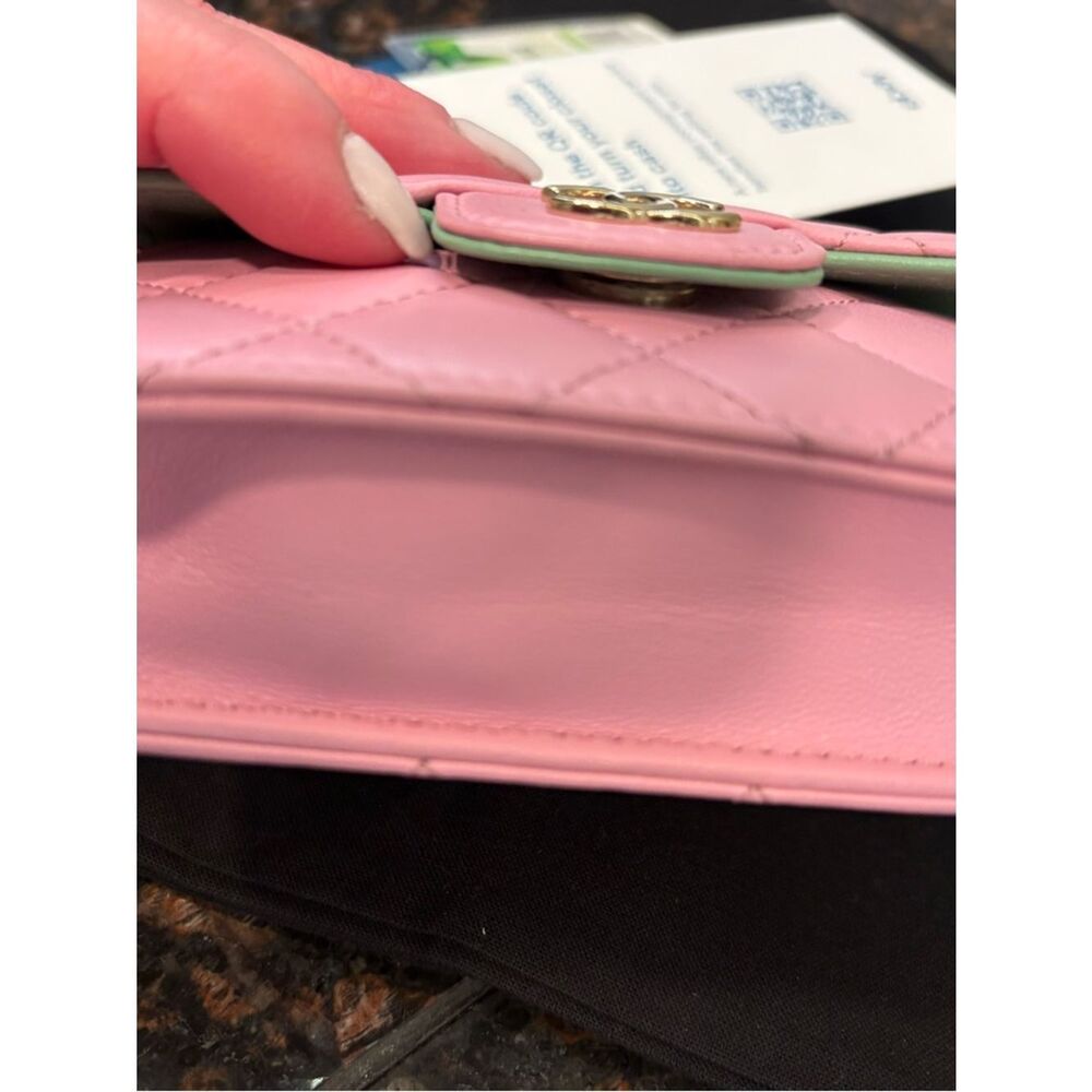 Chanel Mini Wallet On Chain Pink Lambskin Gold Card Shoulder Crossbody/Dust Bag - Picture 8 of 8